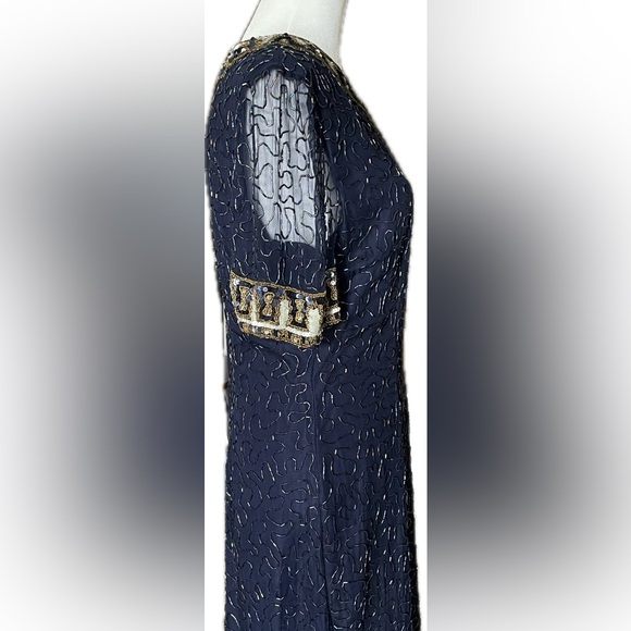 Laurence Kazar Navy and Gold Beaded Dress - Picture 5 of 8